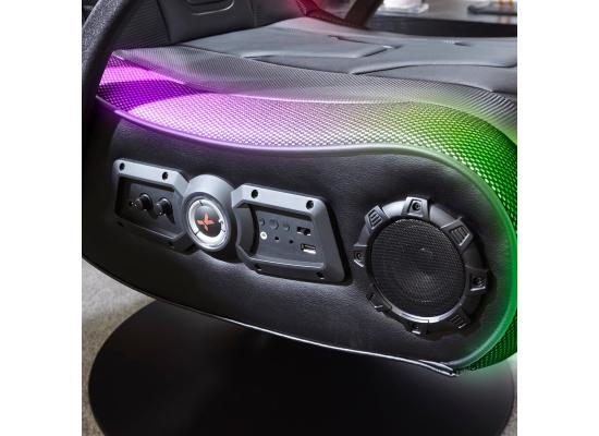 X-Rocker Monsoon RGB 4.1 Audio Pedestal Gaming Chair, 4.1 Surround Sound Light Up Gaming Seat w/ 30 Neo Motion RGB Settings, Bluetooth Wireless Speakers, Subwoofer and Vibration, Padded Armrests Faux Leather - BLACK