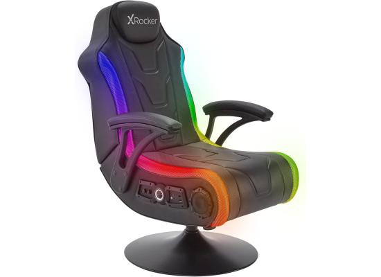 X-Rocker Monsoon RGB 4.1 Audio Pedestal Gaming Chair, 4.1 Surround Sound Light Up Gaming Seat w/ 30 Neo Motion RGB Settings, Bluetooth Wireless Speakers, Subwoofer and Vibration, Padded Armrests Faux Leather - BLACK