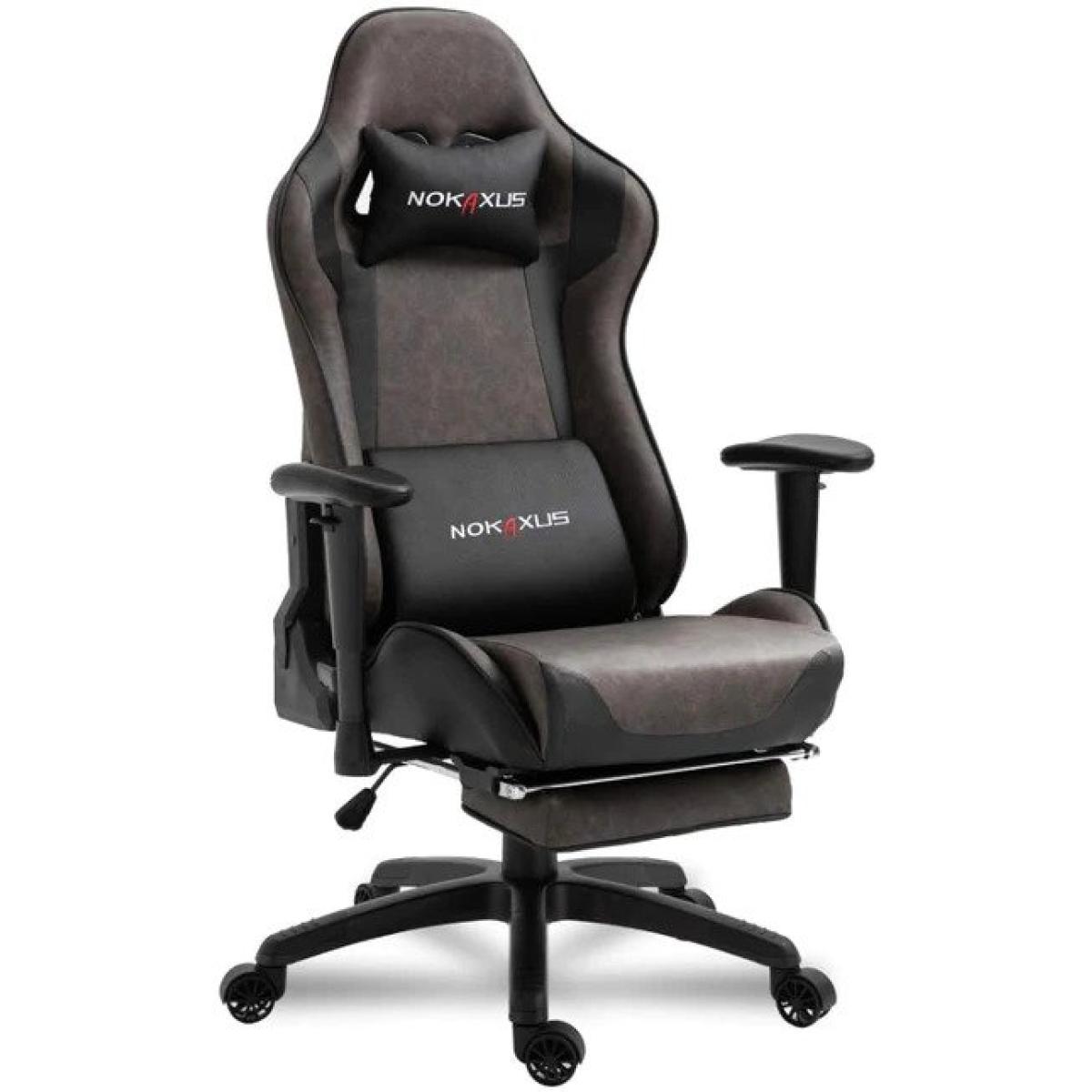 NOKAXUS Gaming Chair w/ Strong Metal Frame, High Density Foam, Leather, Reclining 90-180 Degrees, Footrest, 2D Armrest, Head Pillow & Waist (USB Massage Function) Cushion, Weight Load (100-160 Kg) - Brown