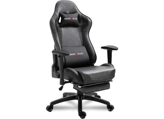 NOKAXUS Gaming Chair w/ Strong Metal Frame, High Density Foam, Leather, Reclining 90-180 Degrees, Footrest, 2D Armrest, Head Pillow & Waist (USB Massage Function) Cushion, Weight Load (100-160 Kg)  - Gray
