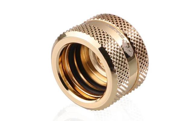 Bykski Rigid, Fine diamond pattern hard tube fast screw G1/4 thread 4 layer seal 16mm OD Fitting V2, Gold (B-HTJV2-L16)