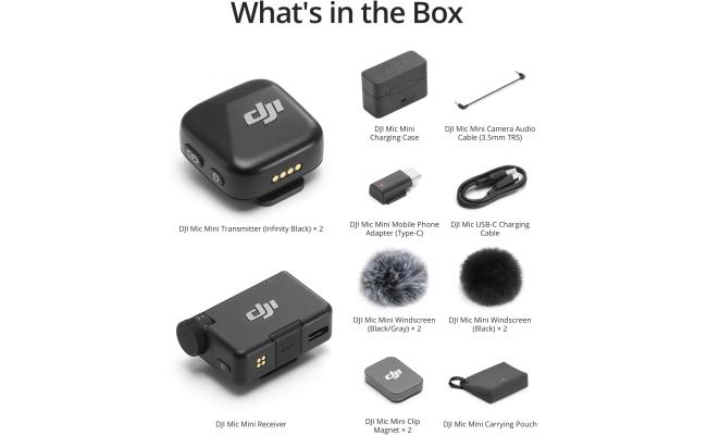 DJI Mic Mini (2 TX + 1 RX + Charging Case) Wireless Lavalier Microphone, Ultralight, Noise Cancelling, Up to 48-Hour Battery Life Bundle with 2 x Deco Gear Lapel Microphone and 5" EVA Case DJI Mic Mini (2 TX + 1 RX + Charging Case) Wireless Lavalier Microphone, Ultralight, Noise Cancelling, Up to 48-Hour Battery Life Bundle with 2 x Deco Gear Lapel Microphone and 5" EVA Case