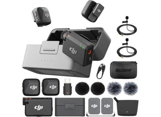 DJI Mic Mini (2 TX + 1 RX + Charging Case) Wireless Lavalier Microphone, Ultralight, Noise Cancelling, Up to 48-Hour Battery Life Bundle with 2 x Deco Gear Lapel Microphone and 5" EVA Case