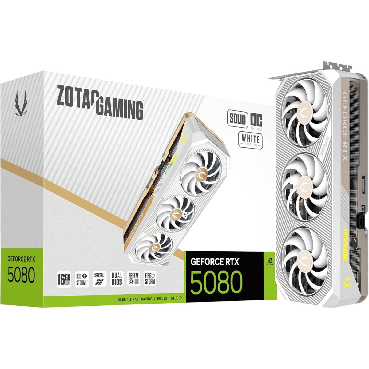 ZOTAC GAMING GeForce RTX 5080 SOLID OC White Edition 16GB GDDR7- Graphics Card