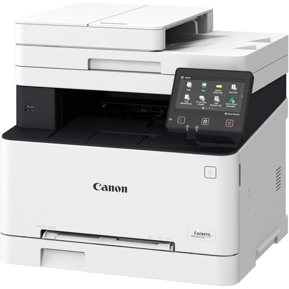 Canon i-SENSYS MF655Cdw Wireless Colour Multifunction Laser Printer - A4, Print, Copy, Scan - 21 ppm print speed, LCD Touch Screen - Wi-Fi Connectivity, Scan to Cloud - Office Printer