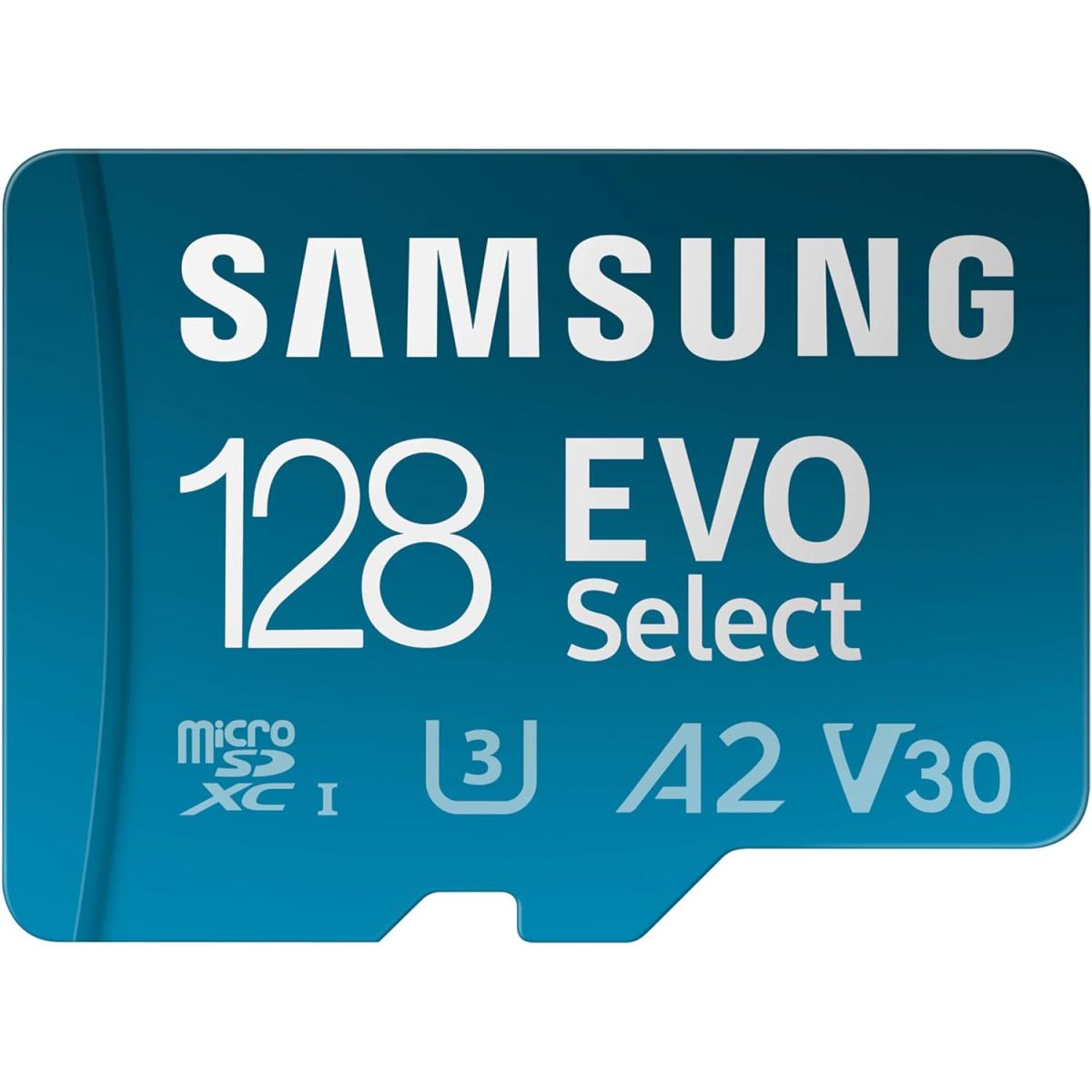 Samsung EVO Select microSD Memory Card + Adapter, 128GB microSDXC, Up-to 160 MB/s, 4K UHD, UHS-I, C10, U3, V30, A2, for Mobile Phone, Smartphones, Nintendo-Switch, and Tablets (MB-ME128SA/AM)