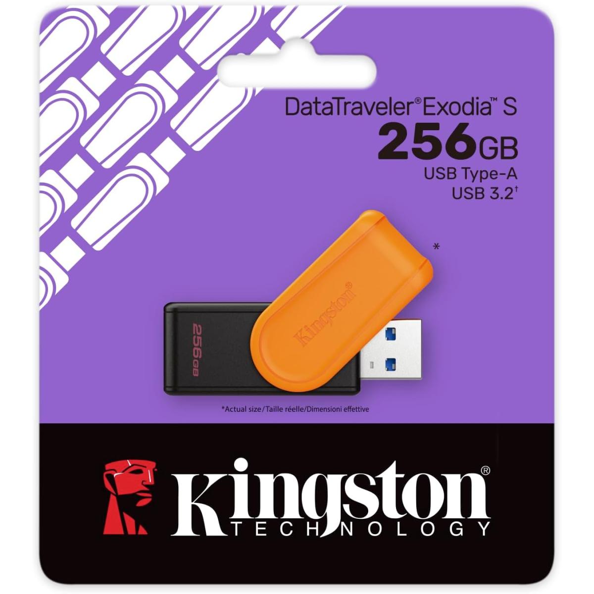 Kingston DataTraveler Exodia S USB Flash Drive - 256GB - USB 3.2 Gen 1 - USB Type A - Black/Orange - DTXS/256GB