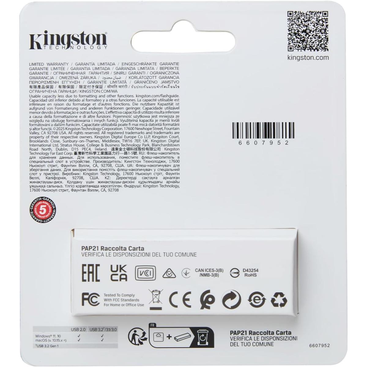 Kingston DataTraveler Exodia S USB Flash Drive - 256GB - USB 3.2 Gen 1 - USB Type A - Black/Orange - DTXS/256GB
