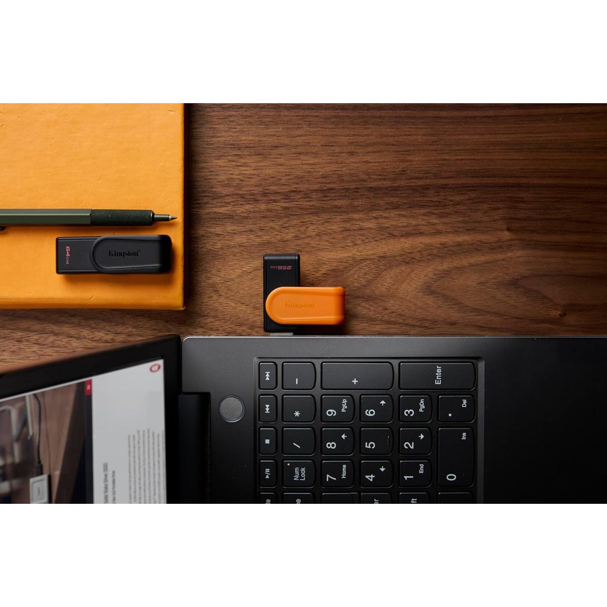 Kingston DataTraveler Exodia S USB Flash Drive - 256GB - USB 3.2 Gen 1 - USB Type A - Black/Orange - DTXS/256GB