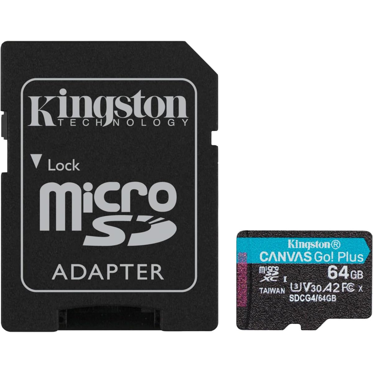 Kingston Canvas Go Plus 64GB microSD Card | Up to 200MB/s | Class 10, UHS-I, U3, V30, A2 | SDCG4/64GB
