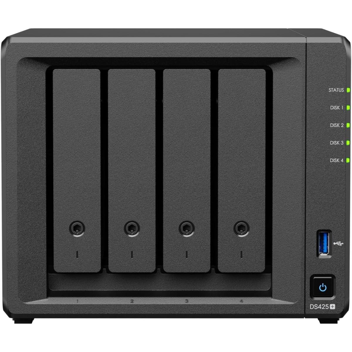 Synology 4-Bay DiskStation DS425+, Up to 278/281 MB/s sequential read/write, Store up to 80 TB of data in one place. Synology 4-Bay DiskStation DS425+, Up to 278/281 MB/s sequential read/write, Store up to 80 TB of data in one place.