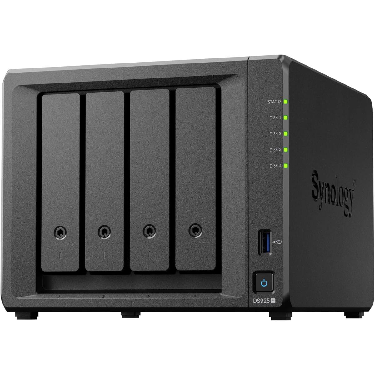 Synology 4-Bay DiskStation DS925+, Up to 522/565 MB/s sequential read/write, Dual 2.5GbE ports provide fast network transfer speeds.