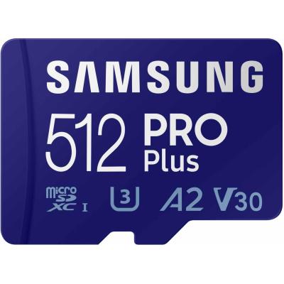 Samsung PRO Plus microSD Memory Card + Adapter, 512GB microSDXC, Up to 180 MB/s, Full HD & 4K UHD, UHS I, C10, U3, V30, A2, for Android Smartphones, Tablets, GoPRO, and DJI Drone (MB MD512SA/AM)