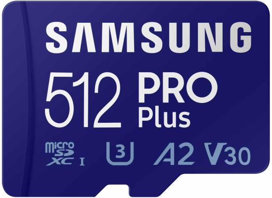 Samsung PRO Plus microSD Memory Card + Adapter, 512GB microSDXC, Up to 180 MB/s, Full HD & 4K UHD, UHS I, C10, U3, V30, A2, for Android Smartphones, Tablets, GoPRO, and DJI Drone (MB MD512SA/AM)