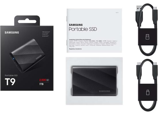 Samsung T9 Portable SSD 1TB, USB 3.2 Gen 2x2 External Solid State Drive, Seq. Read Speeds Up to 2,000MB/s for Gaming, Students and Professionals, MU-PG1T0B/AM, Black