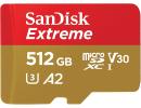 SanDisk 512GB Extreme microSDXC UHS-I Memory Card with Adapter - Up to 190MB/s, C10, U3, V30, 4K, 5K, A2, Micro SD Card - SDSQXAV-512G-GN6MA