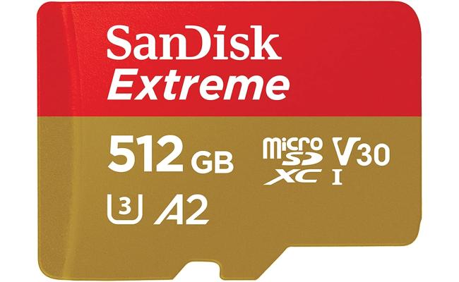 SanDisk 512GB Extreme microSDXC UHS-I Memory Card with Adapter - Up to 190MB/s, C10, U3, V30, 4K, 5K, A2, Micro SD Card - SDSQXAV-512G-GN6MA