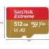 SanDisk 512GB Extreme microSDXC UHS-I Memory Card with Adapter - Up to 190MB/s, C10, U3, V30, 4K, 5K, A2, Micro SD Card - SDSQXAV-512G-GN6MA