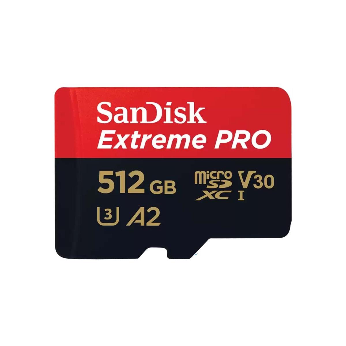 SanDisk 512GB Extreme PRO UHS-I SDXC Memory Card, Max Read Speed: 200 MB/s.
