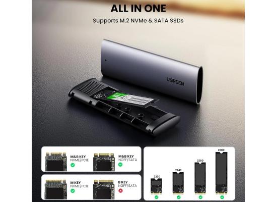 UGREEN 90264 10Gbps M.2, 10Gbps M.2 NVMe SATA Enclosure, Safe & Stable.