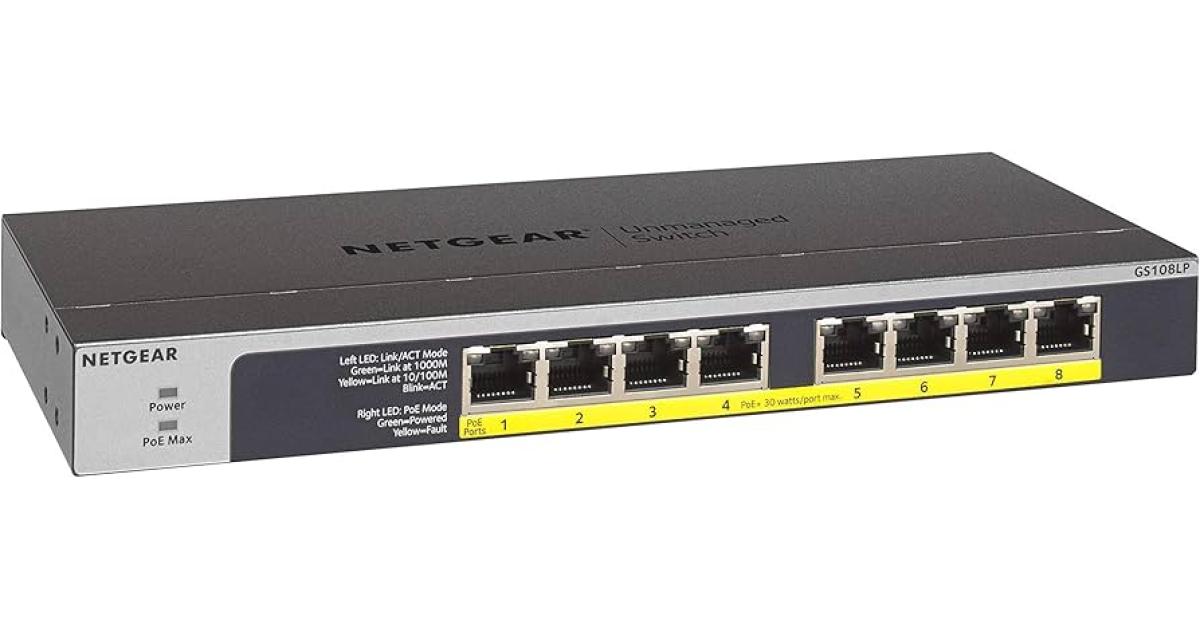 8-Poorts gigabit-ethernet 8X PoE switch - Camera in de Stal