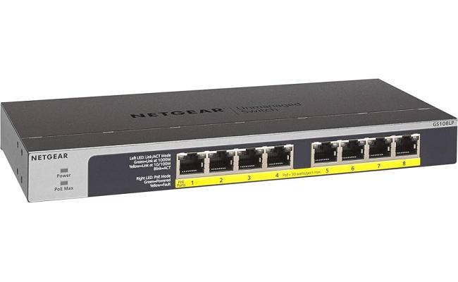 NETGEAR (GS108LP) 8-Port Gigabit Ethernet Unmanaged PoE/PoE+ Switch 60W Upgradeable, Desktop, Wall Mount or Rackmount