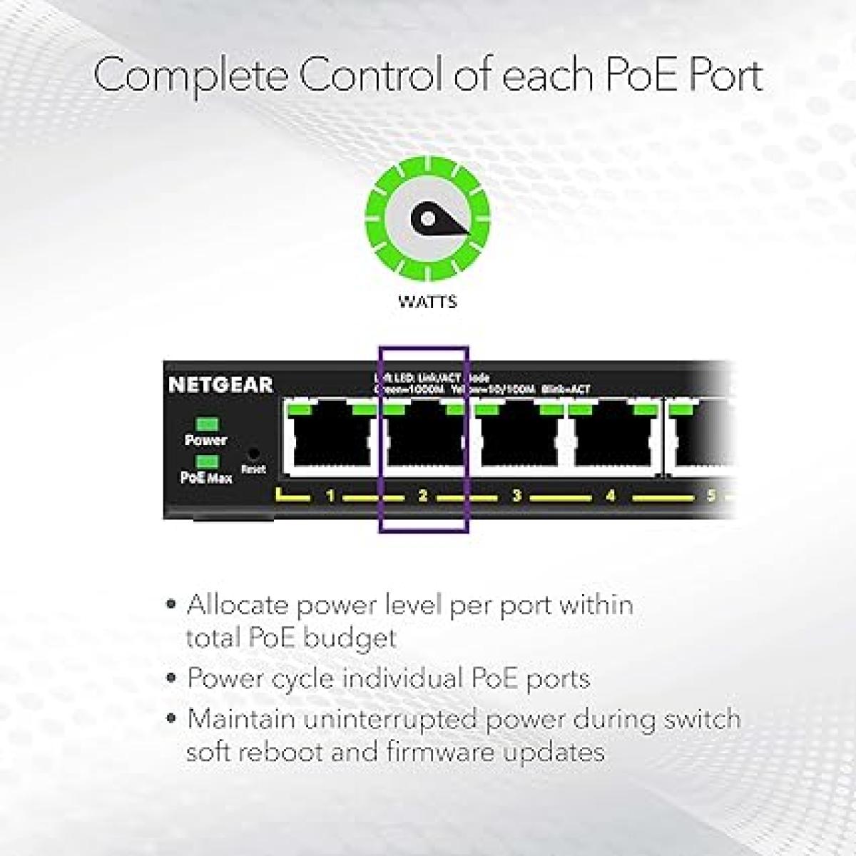 NETGEAR 5 Port PoE Gigabit Ethernet Plus Switch (GS305EPP) - with 4 x PoE+ @ 120W, Desktop or Wall Mount