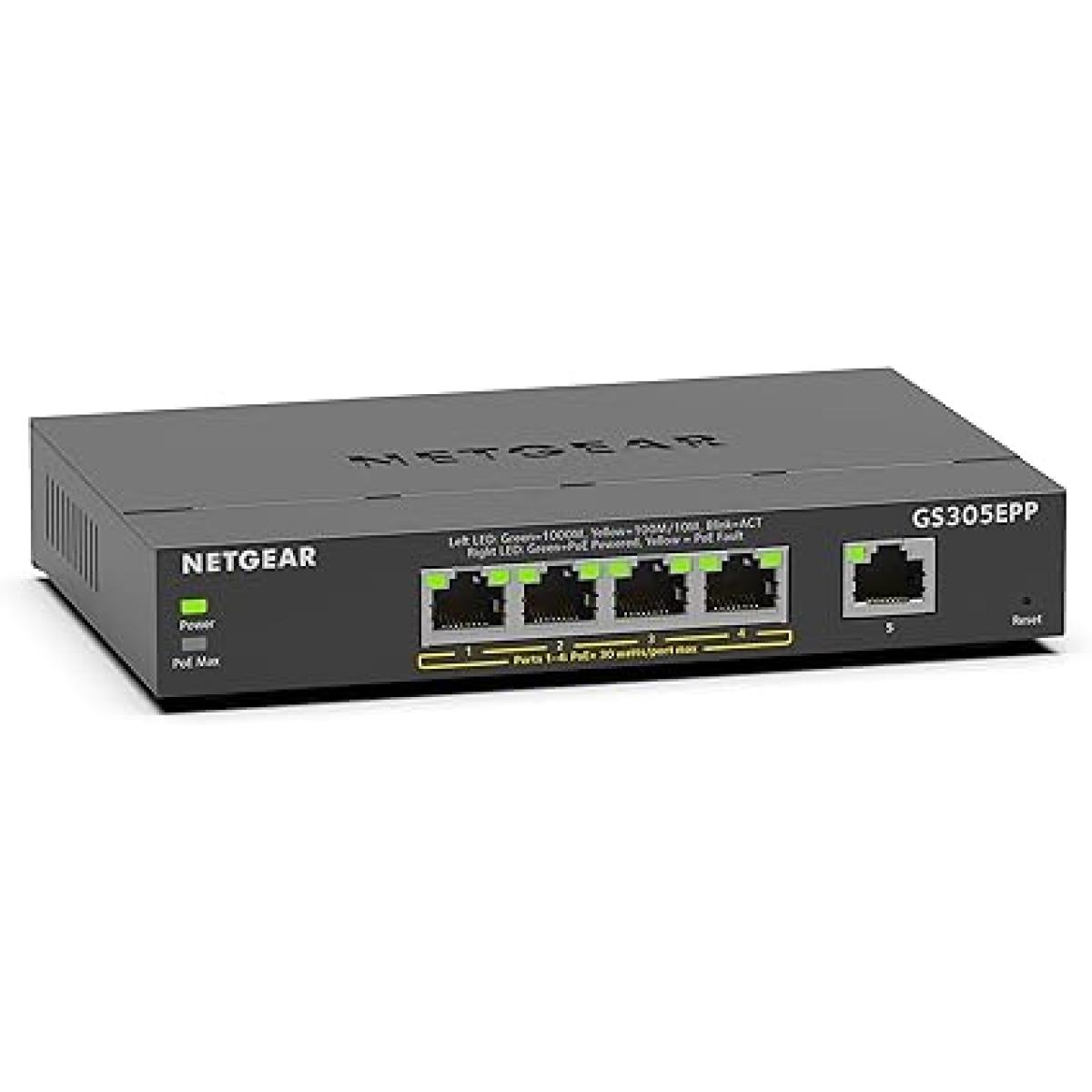 NETGEAR 5 Port PoE Gigabit Ethernet Plus Switch (GS305EPP) - with 4 x PoE+ @ 120W, Desktop or Wall Mount
