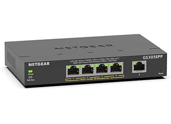 NETGEAR 5 Port PoE Gigabit Ethernet Plus Switch (GS305EPP) - with 4 x PoE+ @ 120W, Desktop or Wall Mount