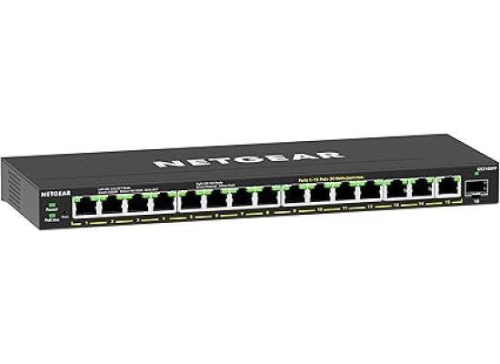 NETGEAR 16-Port PoE Gigabit Ethernet Plus Switch (GS316EPP) - Managed, with 15 x PoE+ @ 231W, 1 x 1G SFP Port, Desktop or Wall Mount