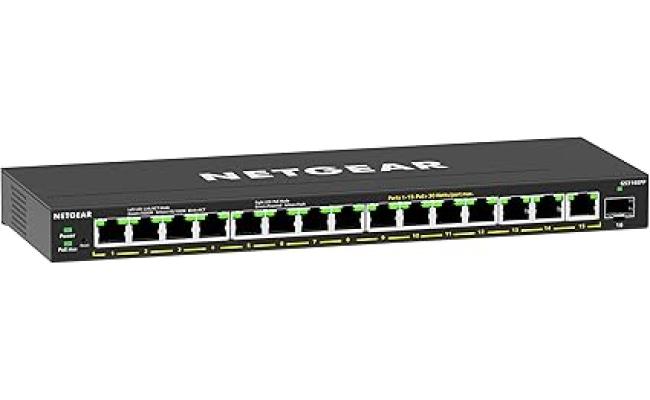 NETGEAR 16-Port PoE Gigabit Ethernet Plus Switch (GS316EPP) - Managed, with 15 x PoE+ @ 231W, 1 x 1G SFP Port, Desktop or Wall Mount