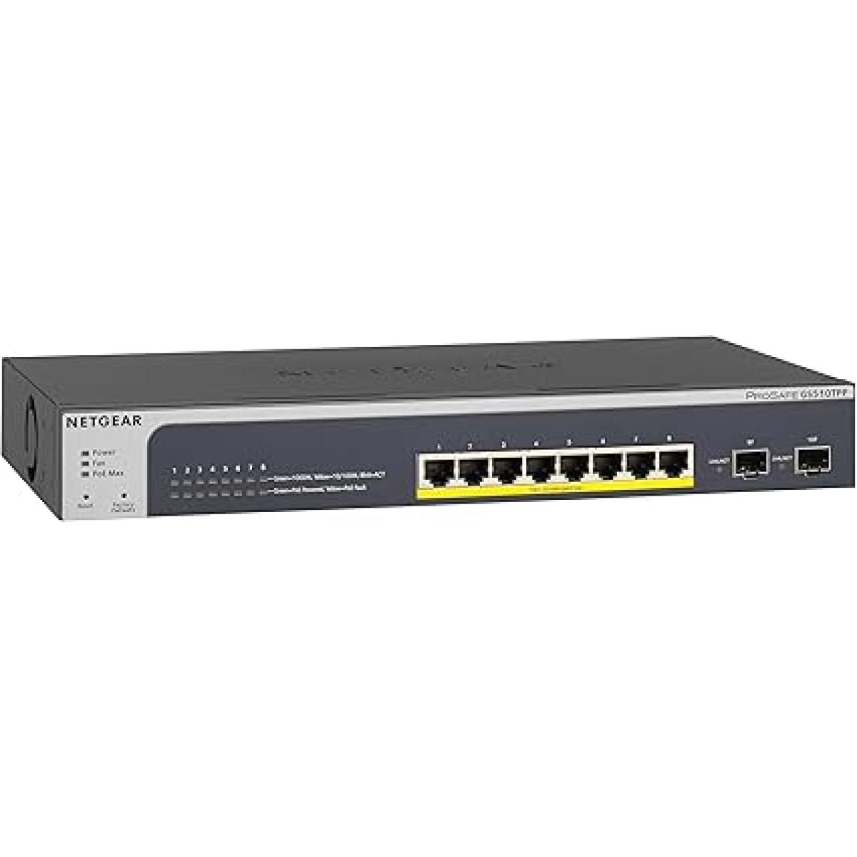 NETGEAR 10-Port PoE Gigabit Ethernet Smart Switch (GS510TPP) - Managed, with 8 x PoE+ @ 190W, 2 x 1G SFP, Desktop or Rackmount, and Limited Lifetime Protection