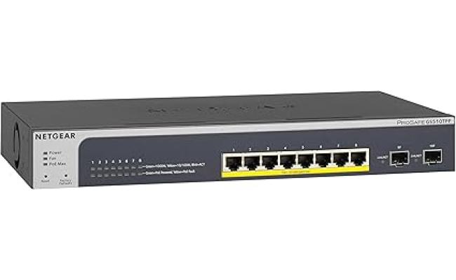 NETGEAR 10-Port PoE Gigabit Ethernet Smart Switch (GS510TPP) - Managed, with 8 x PoE+ @ 190W, 2 x 1G SFP, Desktop or Rackmount, and Limited Lifetime Protection