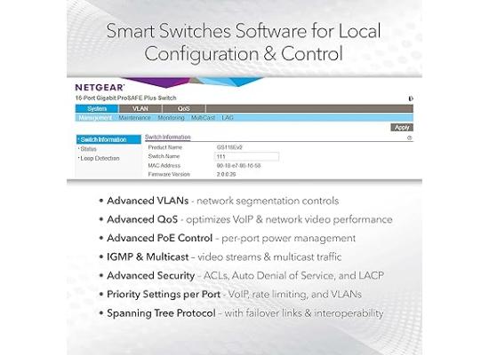 NETGEAR 10-Port PoE Gigabit Ethernet Smart Switch (GS510TPP) - Managed, with 8 x PoE+ @ 190W, 2 x 1G SFP, Desktop or Rackmount, and Limited Lifetime Protection