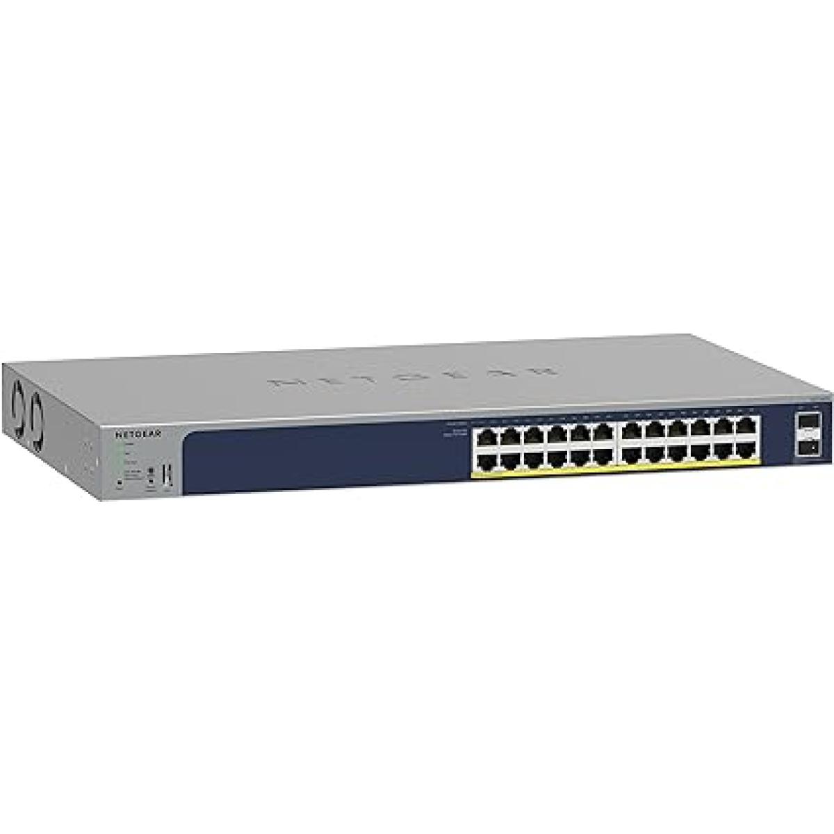 NETGEAR 26-Port PoE Gigabit Ethernet Smart Switch (GS724TP) - Managed, 24 x 1G, 24 x PoE+ @ 190W, 2 x 1G SFP, Optional Insight Cloud Management, Desktop or Rackmount, and Limited Lifetime Protection