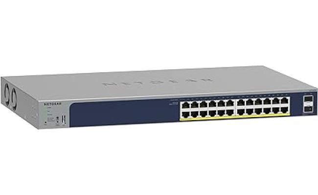 NETGEAR 26-Port PoE Gigabit Ethernet Smart Switch (GS724TP) - Managed, 24 x 1G, 24 x PoE+ @ 190W, 2 x 1G SFP, Optional Insight Cloud Management, Desktop or Rackmount, and Limited Lifetime Protection