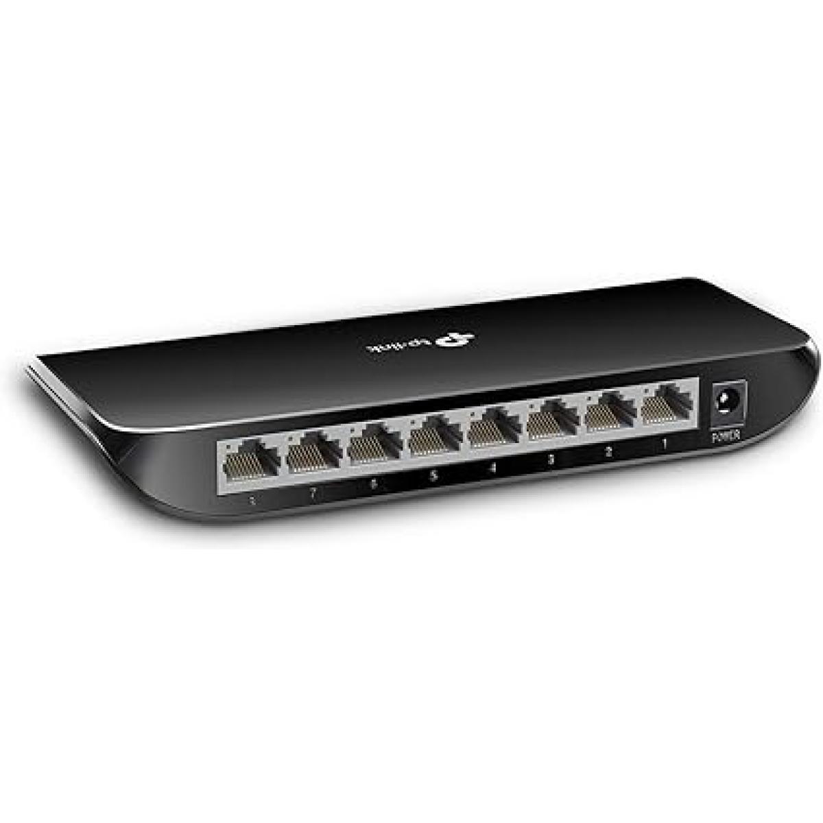 TP-Link 8 Port Gigabit Ethernet Network Switch | Plug and Play | Desktop or Wall-Mount | Plastic Case Ethernet Splitter | Fanless | Traffic Optimization | Unmanaged (TL-SG1008D),Black
