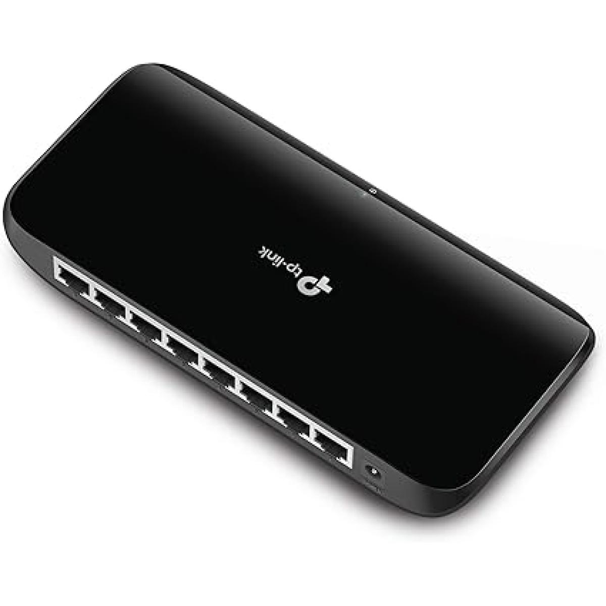 TP-Link 8 Port Gigabit Ethernet Network Switch | Plug and Play | Desktop or Wall-Mount | Plastic Case Ethernet Splitter | Fanless | Traffic Optimization | Unmanaged (TL-SG1008D),Black