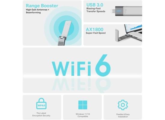 TP-Link Wi-Fi 6 AX1800 High Gain Dual-Band Wireless USB Adapter, Wi-Fi dongle,1.2-meter USB 3.0 cable, Low-Latency Gaming, Supports Windows 10/11, WPA3, Easy Installation (Archer TX20UH)