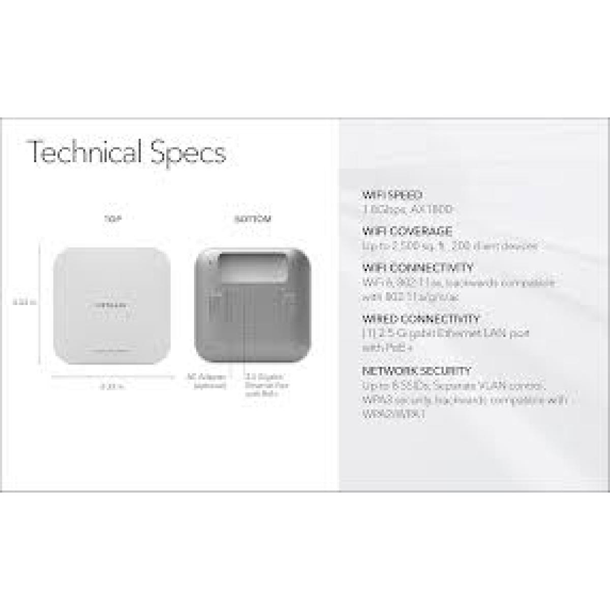 NETGEAR (WAX610) Cloud Managed Access Point Wi-Fi 6 AX1800 Dual Band PoE with a 2.5GbE port Multi-Gig Insight Managed Enterprise level security