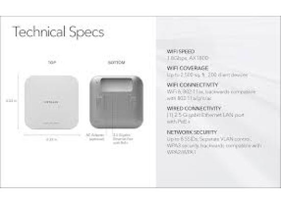 NETGEAR (WAX610) Cloud Managed Access Point Wi-Fi 6 AX1800 Dual Band PoE with a 2.5GbE port Multi-Gig Insight Managed Enterprise level security