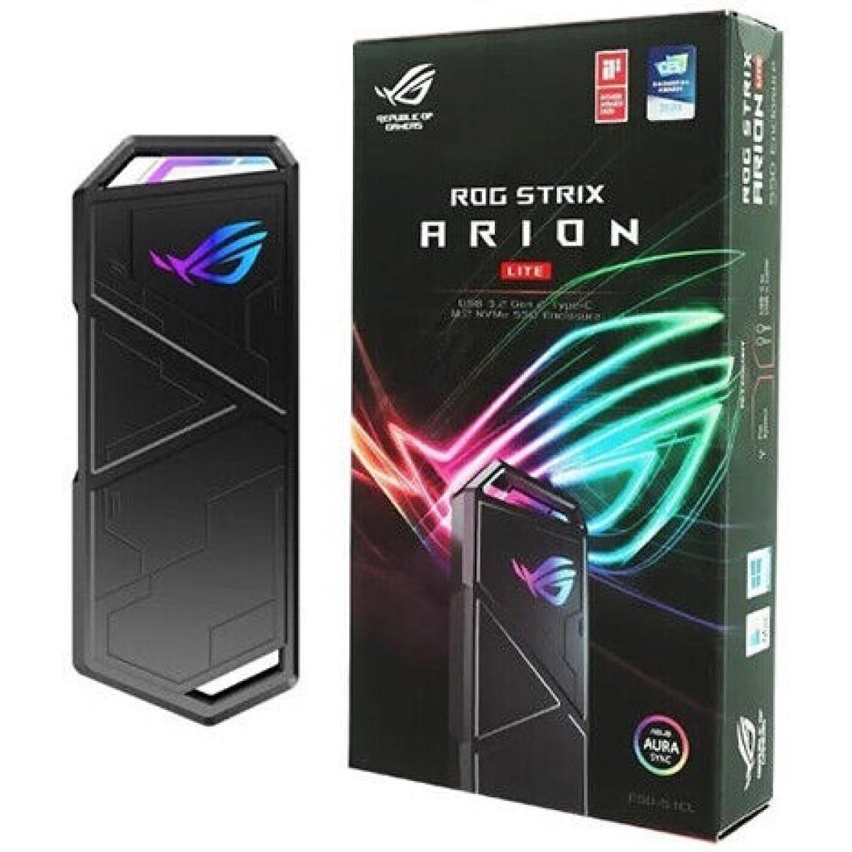Asus ROG Strix Arion Lite M.2 NVMe SSD RGB Enclosure USB3.2 Gen 2 Type-C (10 Gbps), USB-C to C Cable, Thermal Pads Included