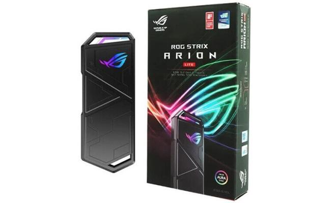 Asus ROG Strix Arion Lite M.2 NVMe SSD RGB Enclosure USB3.2 Gen 2 Type-C (10 Gbps), USB-C to C Cable + USB-C to A Cable , Thermal Pads Included