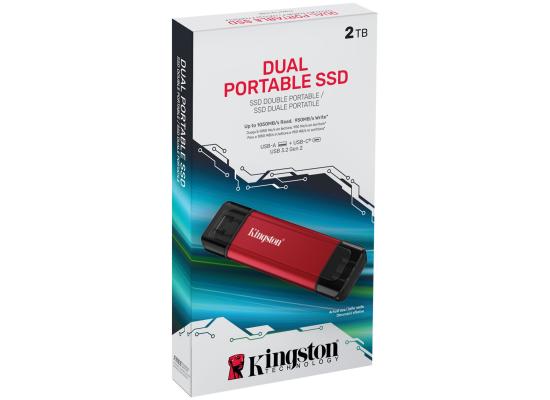Kingston Dual Portable SSD (2TB) USB 3.2 Gen 2 (USB Type-A and Type-C) Portable External Solid State Drive (SSD) Up to Up to 1,050MB/s Read, 950MB/s Write
