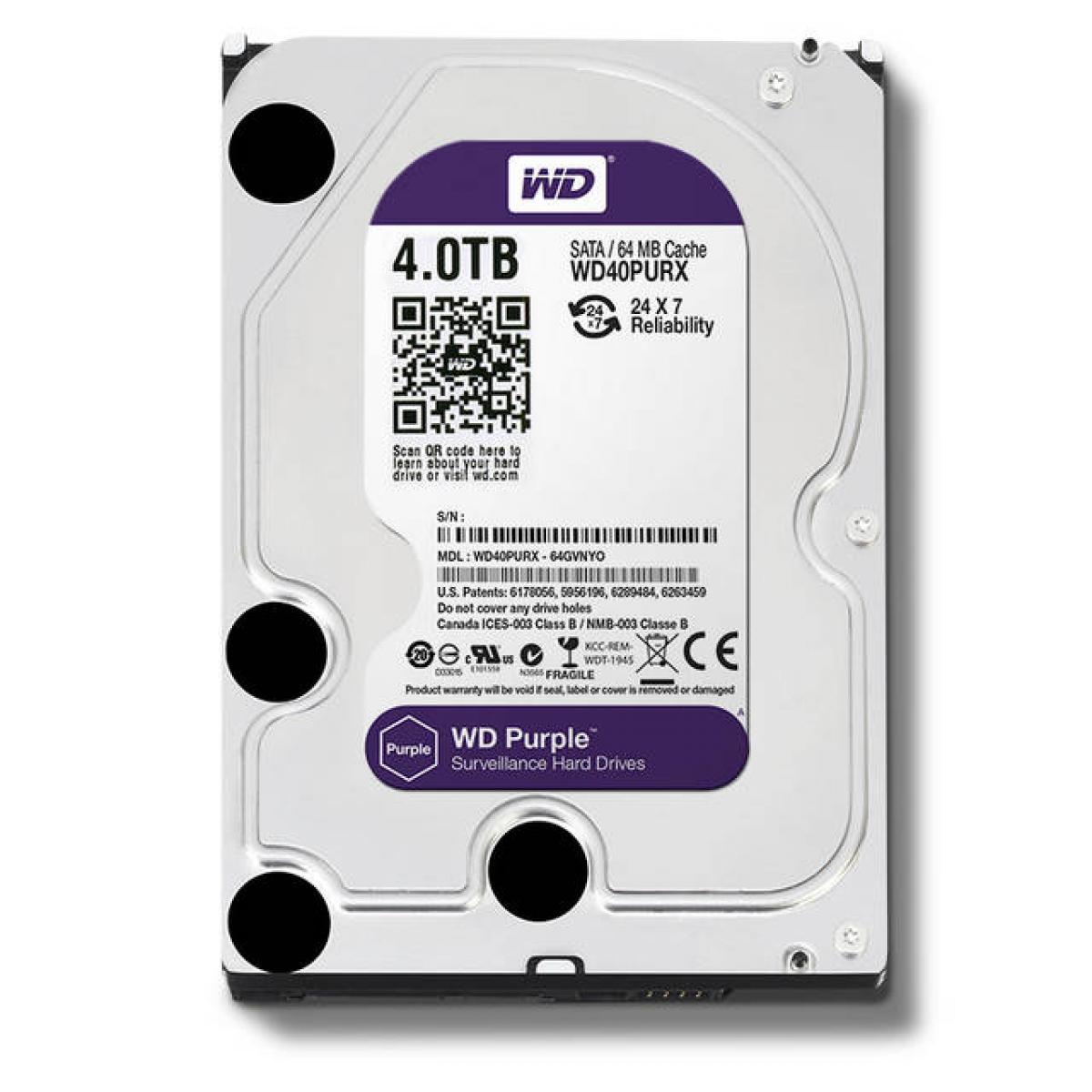 Western Digital Purple HDD Desktop Storage 4TB Surveillance 5400RPM SATA 6 Gb/s, 64 MB Cache - 3.5 Hard Drive
