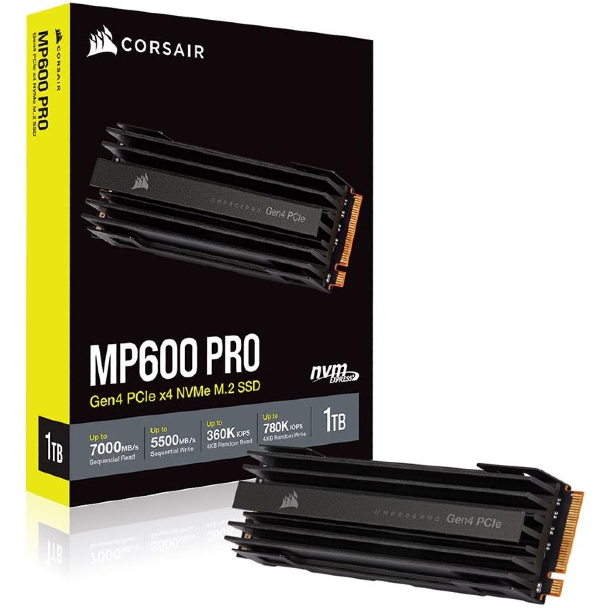 Corsair MP600 PRO 1TB Gen4 PCIe 4.0 NVMe M.2 SSD, 3D TLC NAND w/ Built In HeatSpreader - Sequential Read/Write (7000/5500 MB/s)