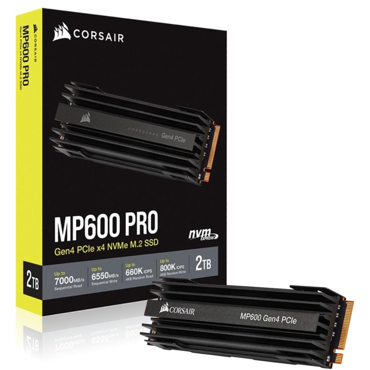 Corsair MP600 PRO 2TB Gen4 PCIe 4.0 NVMe M.2 SSD, 3D TLC NAND w/ Built In HeatSpreader - Sequential Read/Write (7000/6550 MB/s)