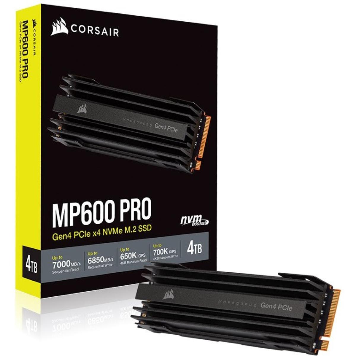 Corsair MP600 PRO 4TB Gen4 PCIe 4.0 NVMe M.2 SSD, 3D TLC NAND w/ Built In HeatSpreader - Sequential Read/Write (7000/6850 MB/s)