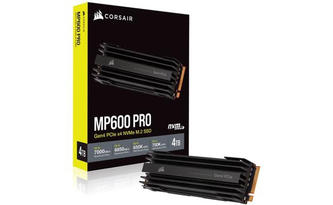 Corsair MP600 PRO 4TB Gen4 PCIe 4.0 NVMe M.2 SSD, 3D TLC NAND w/ Built In HeatSpreader  - Sequential Read/Write (7000/6850 MB/s)