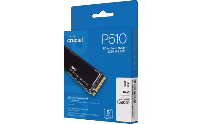 Crucial P510 1TB PCIe 5.0 NVMe M.2 SSD-Sequential Read/Write (11000/9500 MB/s)